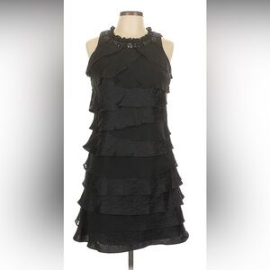 SL Fashions Black Ruffle Beaded Neckline Dress